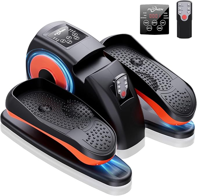 Putnen motorized under desk elliptical exerciser with remote control, ideal for seniors and home office workouts
